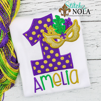 Personalized Mardi Gras Birthday with Mask Applique Shirt