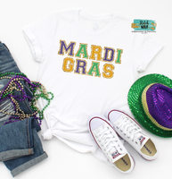 Adult Mardi Gras Double Varsity Letters Printed Tee