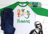 Personalized Mardi Gras Animal Trio Gator, Pelican and Crawfish Printed Shirt