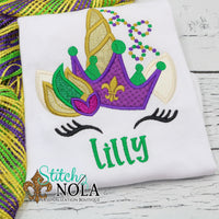 Personalized Mardi Gras Unicorn with Crown Applique Shirt