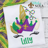 Personalized Mardi Gras Unicorn with Crown Applique Shirt