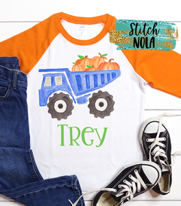Personalized Fall Dump Truck with Pumpkins Printed Shirt