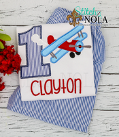 Personalized Retro Airplane Birthday Appliqué Shirt