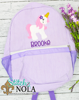 Personalized Seersucker Backpack with Unicorn Applique, Seersucker Diaper Bag, Seersucker School Bag, Seersucker Bag, Diaper Bag, School Bag, Book