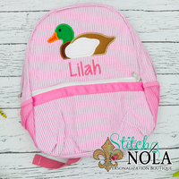 Personalized Seersucker Backpack with Mallard Duck Applique, Seersucker Diaper Bag, Seersucker School Bag, Seersucker Bag, Diaper Bag, School Bag,