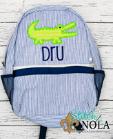 Personalized Seersucker Backpack with Alligator Applique, Seersucker Diaper Bag, Seersucker School Bag, Seersucker Bag, Diaper Bag, School Bag, Book