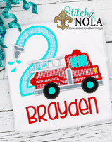 Personalized Birthday Firetruck Appliqué Shirt