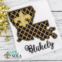 Personalized Louisiana With Fleur De Lis Applique Shirt