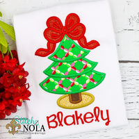 Personalized Christmas Tree with Big Bow Applique Shirt