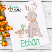 Personalized Dog with Antlers & Duck Sketch Shirt
