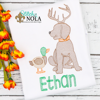 Personalized Dog with Antlers & Duck Sketch Shirt