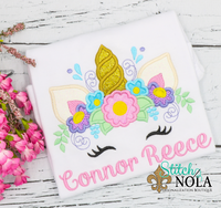 Personalized Unicorn With Flower Crown Applique Shirt