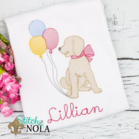 Personalized Birthday Puppy with Balloons Sketch Shirt
