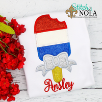 Personalized Patriotic Popsicle With Bow Applique Shirt