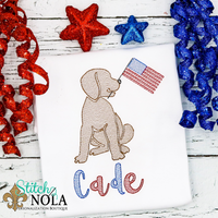 Personalized Lab Puppy With American Flag Sketch Shirt