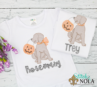 Personalized Halloween Trick or Treating Dog Sketch Shirt