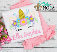 Personalized Unicorn With Flower Crown Applique Shirt