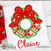 Personalized Christmas Wreath with Big Bow Applique Shirt