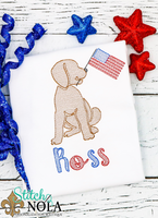 Personalized Lab Puppy With American Flag Sketch Shirt
