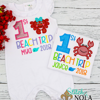 Personalized 1st Beach Trip With Crab Applique Shirt