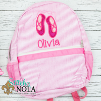 Personalized Seersucker Backpack with Ballet Slippers Applique, Seersucker Diaper Bag, Seersucker School Bag, Seersucker Bag, Diaper Bag, School Bag