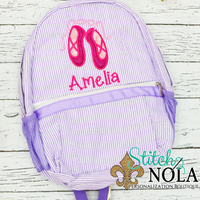 Personalized Seersucker Backpack with Ballet Slippers Applique, Seersucker Diaper Bag, Seersucker School Bag, Seersucker Bag, Diaper Bag, School Bag