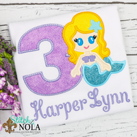 Personalized Birthday Mermaid Appliqué Shirt