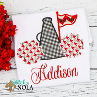 Personalized Cheerleader Megaphone With Pom Poms Appliqué Shirt