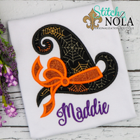 Personalized Halloween Witch Hat With Bow Appliqué Shirt