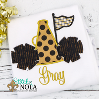 Personalized Cheerleader Megaphone With Pom Poms Appliqué Shirt