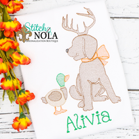 Personalized Dog with Antlers & Duck Sketch Shirt