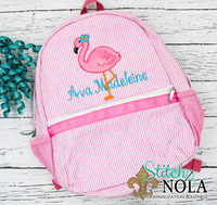 Personalized Seersucker Backpack with Flamingo Applique, Seersucker Diaper Bag, Seersucker School Bag, Seersucker Bag, Diaper Bag, School Bag, Book