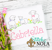 Personalized Vintage Easter Lambs in Grass Sketch Shirt