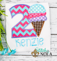 Personalized Birthday Ice Cream Appliqué Shirt