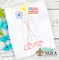 Personalized Patriotic Fireworks in Mason Jar Sketch Shirt
