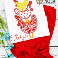 Personalized Stacked Chicken Trio Applique Shirt