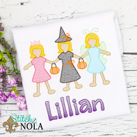 Personalized Halloween Paper Dolls in Costumes Sketch Shirt
