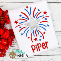 Personalized Patriotic Star With Fireworks Sketch Shirt