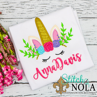 Personalized Unicorn With Gold Applique Shirt