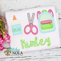 Personalized Back to School Glue, Scissors, Backpack Trio Sketch Shirt