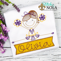 Personalized Toe Touch Cheerleader With Banner Appliqué Shirt