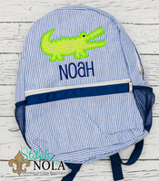 Personalized Seersucker Backpack with Alligator Applique, Seersucker Diaper Bag, Seersucker School Bag, Seersucker Bag, Diaper Bag, School Bag, Book