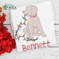 Personalized Christmas Dog with Lights Sketch Shirt