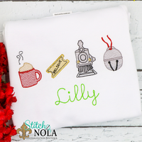 Personalized Christmas Believe Bunch Coco, Ticket, Train, & Bell Sketch Shirt