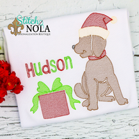 Personalized Christmas Dog with Santa Hat & Present Sketch Shirt