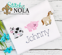 Personalized Farm Animal Trio Sketch Shirt