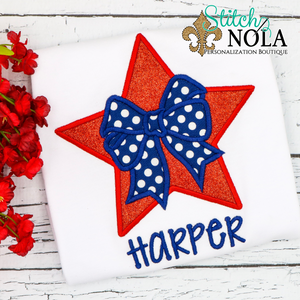 Personalized Patriotic Star With Bow Applique Shirt
