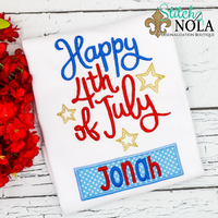 Personalized Happy 4th of July With Banner Applique Shirt