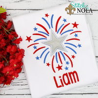 Personalized Patriotic Star With Fireworks Sketch Shirt
