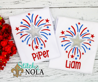 Personalized Patriotic Star With Fireworks Sketch Shirt